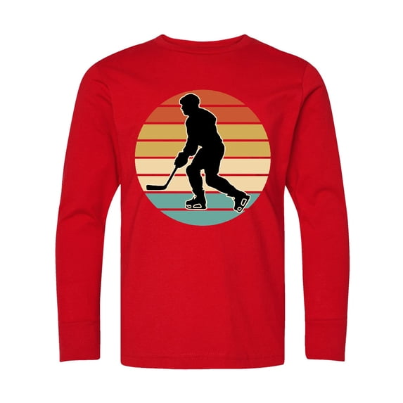 Inktastic Hockey Player Retro Sunset Long Sleeve Youth T-Shirt