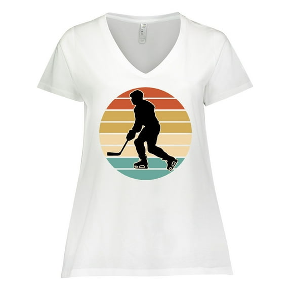 Inktastic Hockey Player Retro Sunset Women's Plus Size V-Neck T-Shirt