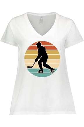 Hockey Player Retro Sunset Women's Plus Size V-Neck T-Shirt