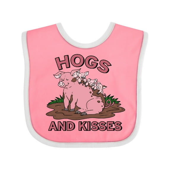Inktastic Hogs and Kisses with Cute Pig Family Boys or Girls Baby Bib