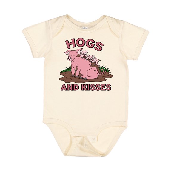 Inktastic Hogs and Kisses with Cute Pig Family Boys or Girls Baby Bodysuit