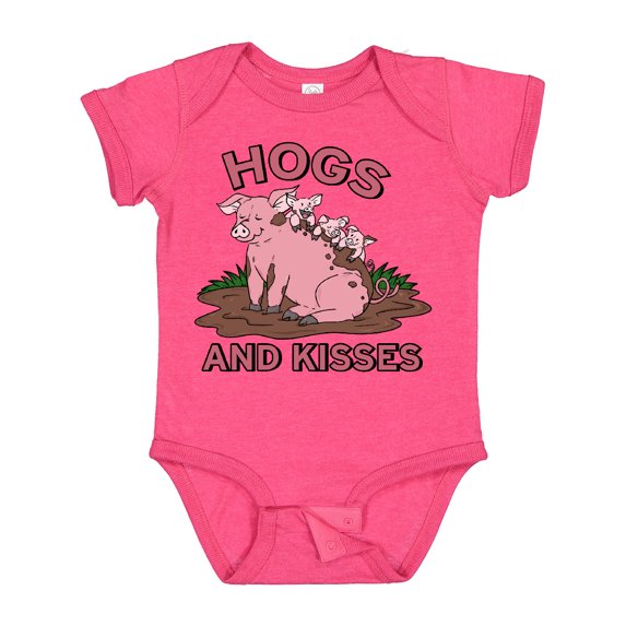 Inktastic Hogs and Kisses with Cute Pig Family Boys or Girls Baby Bodysuit