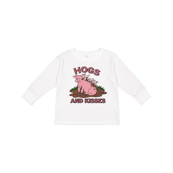 Inktastic Hogs and Kisses with Cute Pig Family Boys or Girls Long Sleeve Toddler T-Shirt