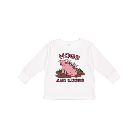 Inktastic Hogs and Kisses with Cute Pig Family Boys or Girls Long Sleeve Toddler T-Shirt