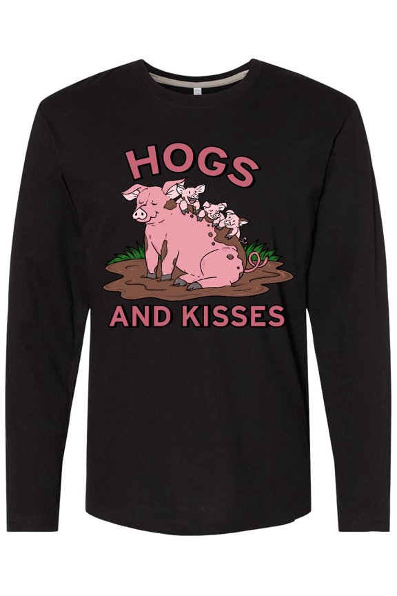 Hogs and Kisses with Cute Pig Family Long Sleeve T-Shirt