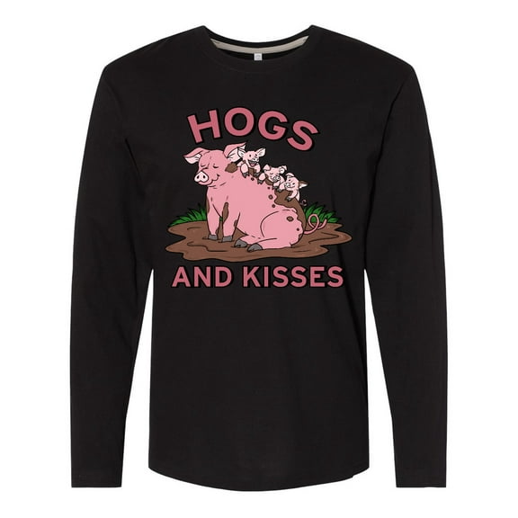Inktastic Hogs and Kisses with Cute Pig Family Long Sleeve T-Shirt