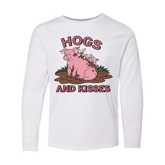 Inktastic Hogs and Kisses with Cute Pig Family Long Sleeve Youth T-Shirt