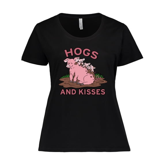Inktastic Hogs and Kisses with Cute Pig Family Women's Plus Size T-Shirt