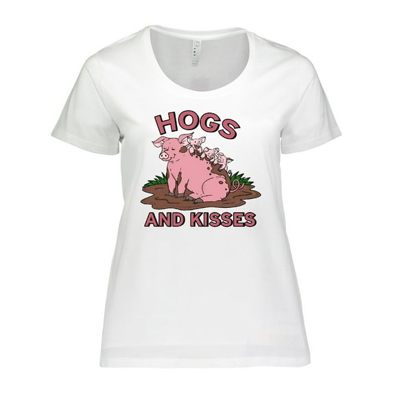 Inktastic Hogs and Kisses with Cute Pig Family Women's Plus Size T-Shirt