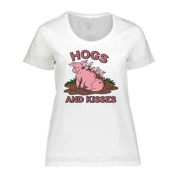 Inktastic Hogs and Kisses with Cute Pig Family Women's Plus Size T-Shirt