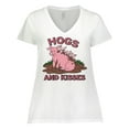 thumbnail image 1 of Inktastic Hogs and Kisses with Cute Pig Family Women's Plus Size V-Neck T-Shirt, 1 of 5