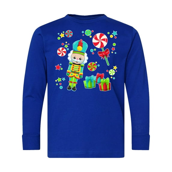 Inktastic Holiday Nutcracker and Candy for Christmas Long Sleeve Youth T-Shirt