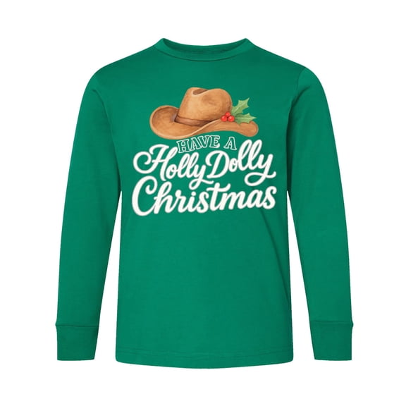 Inktastic Holly Dolly Christmas Cowboy Hat Festive Long Sleeve Youth T-Shirt