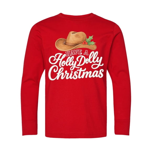 Inktastic Holly Dolly Christmas Cowboy Hat Festive Long Sleeve Youth T-Shirt