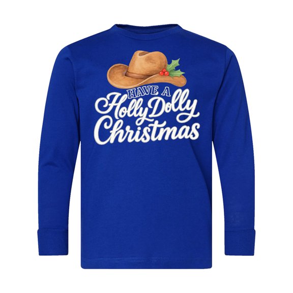 Inktastic Holly Dolly Christmas Cowboy Hat Festive Long Sleeve Youth T-Shirt