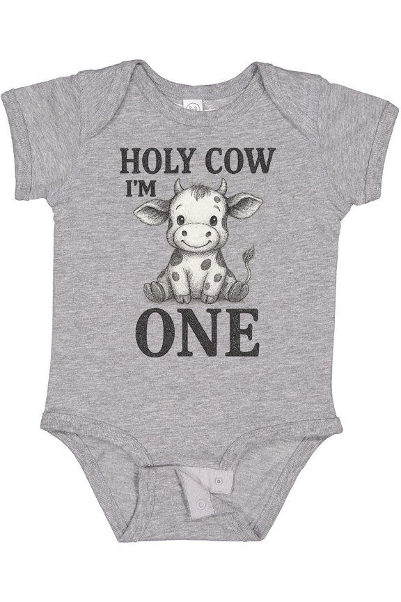 Holy Cow I'm One Birthday Boys or Girls Baby Bodysuit