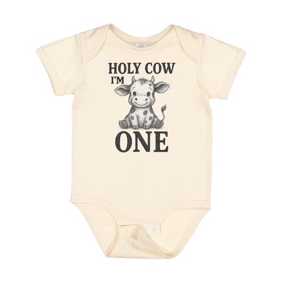 Inktastic Holy Cow I'm One Birthday Boys or Girls Baby Bodysuit