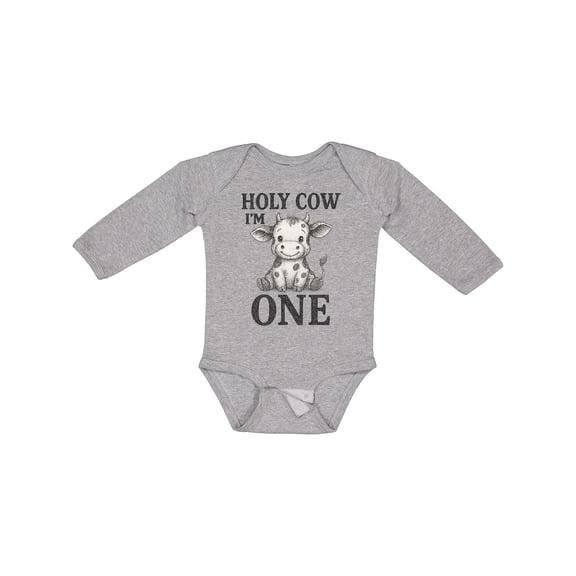 Inktastic Holy Cow I'm One Birthday Boys or Girls Long Sleeve Baby Bodysuit
