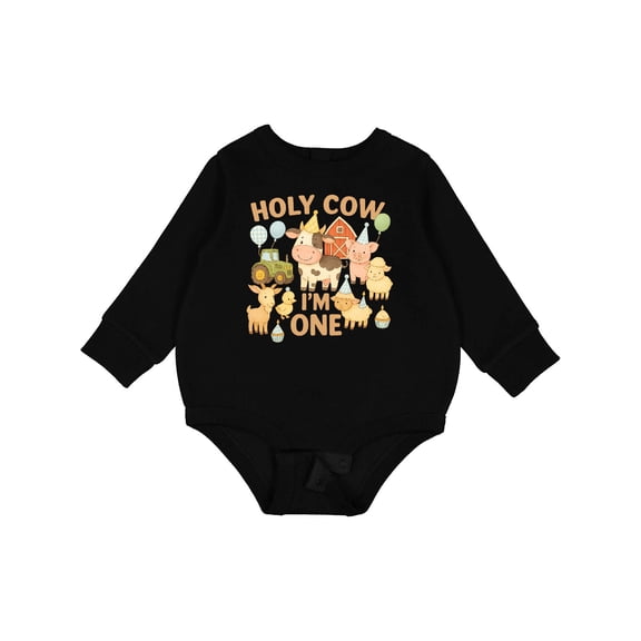 Inktastic Holy Cow I'm One Boy Farm Animal Birthday Baby Fleece Bodysuit