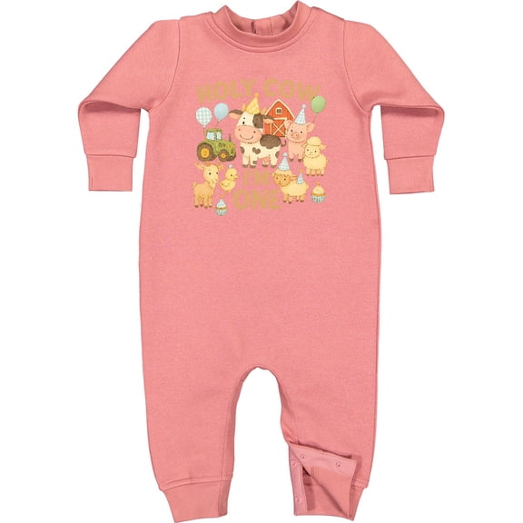Inktastic Holy Cow I'm One Boy Farm Animal Birthday Baby Fleece Romper