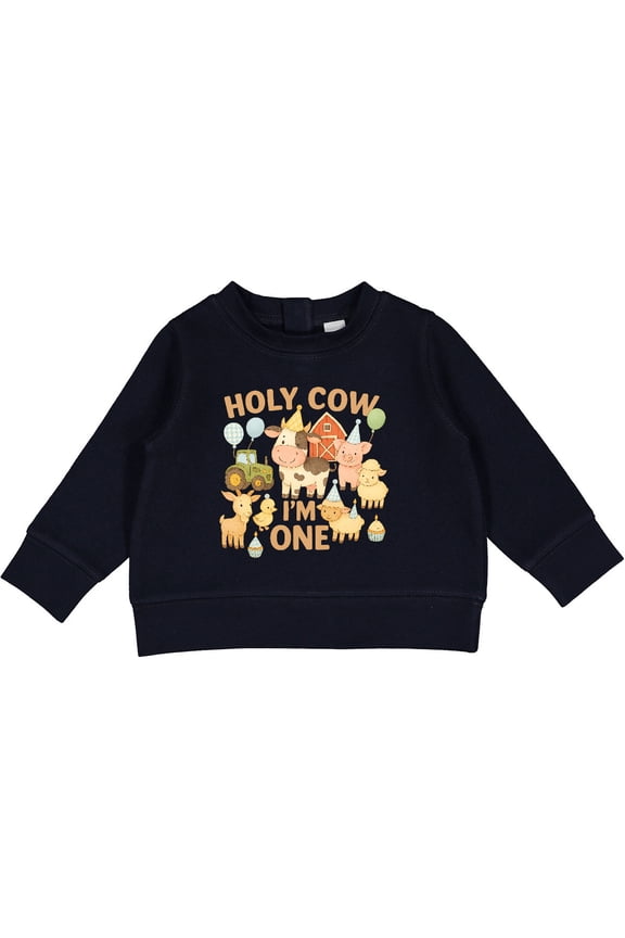 Holy Cow I'm One Boy Farm Animal Birthday Baby Sweatshirt