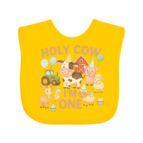 Inktastic Holy Cow I'm One Boy Farm Animal Birthday Boys or Girls Baby Bib