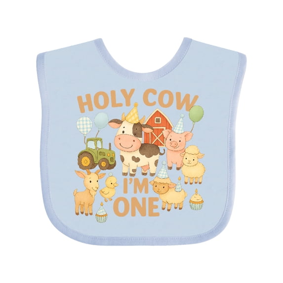 Inktastic Holy Cow I'm One Boy Farm Animal Birthday Boys or Girls Baby Bib