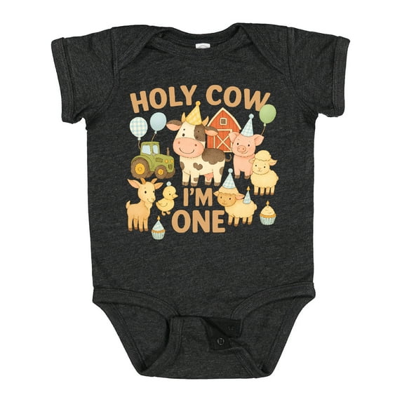Inktastic Holy Cow I'm One Boy Farm Animal Birthday Boys or Girls Baby Bodysuit