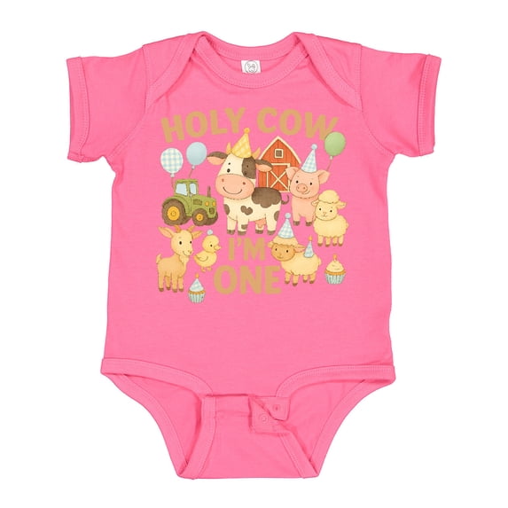 Inktastic Holy Cow I'm One Boy Farm Animal Birthday Boys or Girls Baby Bodysuit