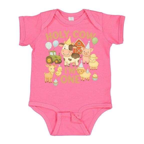 Inktastic Holy Cow I'm One Boy Farm Animal Birthday Boys or Girls Baby Bodysuit