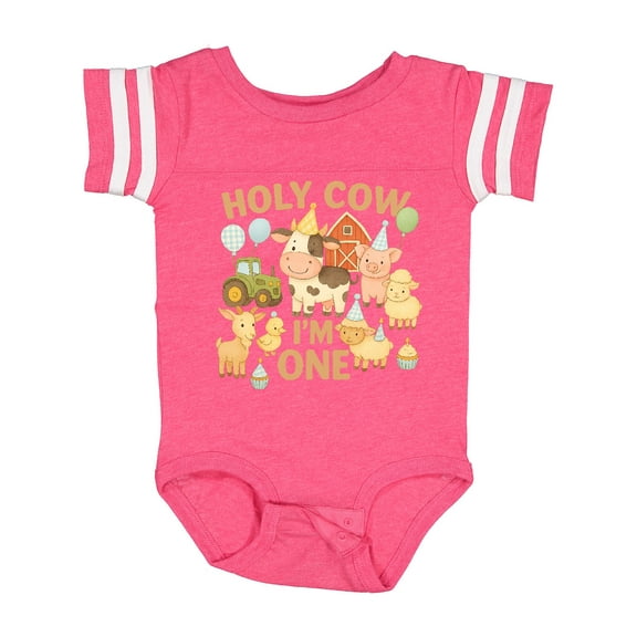 Inktastic Holy Cow I'm One Boy Farm Animal Birthday Boys or Girls Baby Bodysuit