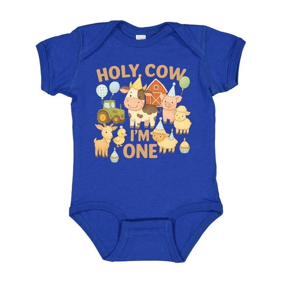 Inktastic Holy Cow I'm One Boy Farm Animal Birthday Boys or Girls Baby Bodysuit