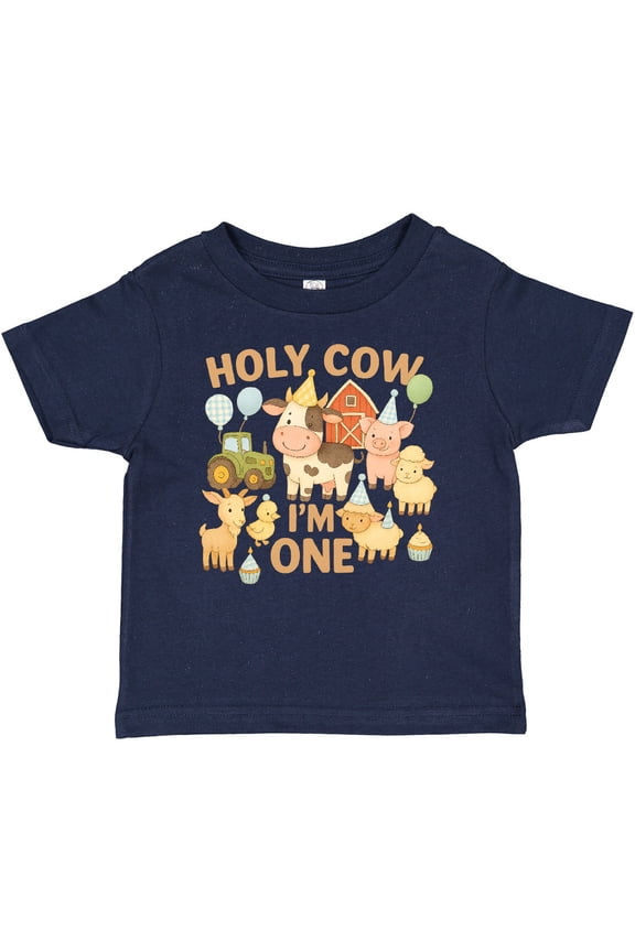 Holy Cow I'm One Boy Farm Animal Birthday Boys or Girls Baby T-Shirt