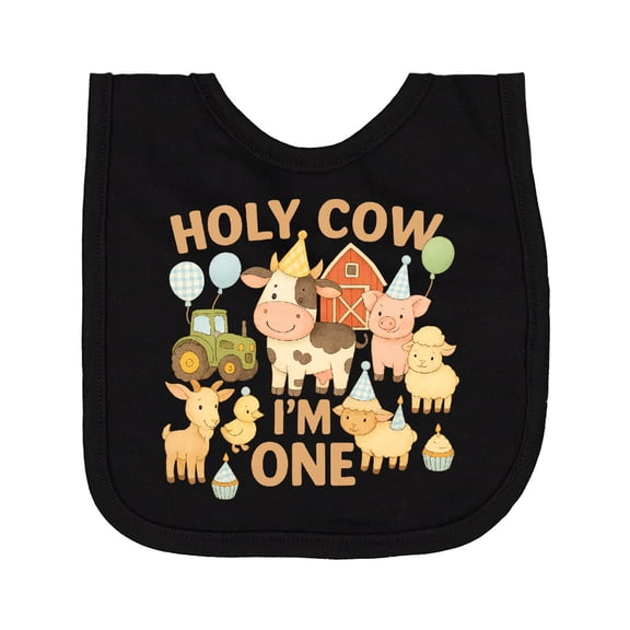 Inktastic Holy Cow I'm One Boy Farm Animal Birthday Newborn Bib