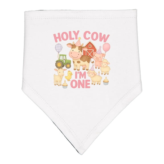 Inktastic Holy Cow I'm One Little Girls Farm Animals Birthday Baby Bandana Bib