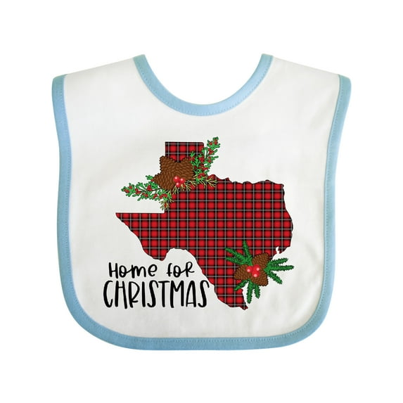 Inktastic Home for Christmas Texas in Plaid with Holly Boys or Girls Baby Bib