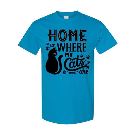Inktastic Home is Where My Cats Are with Cat Illustration and Pawprints T-Shirt