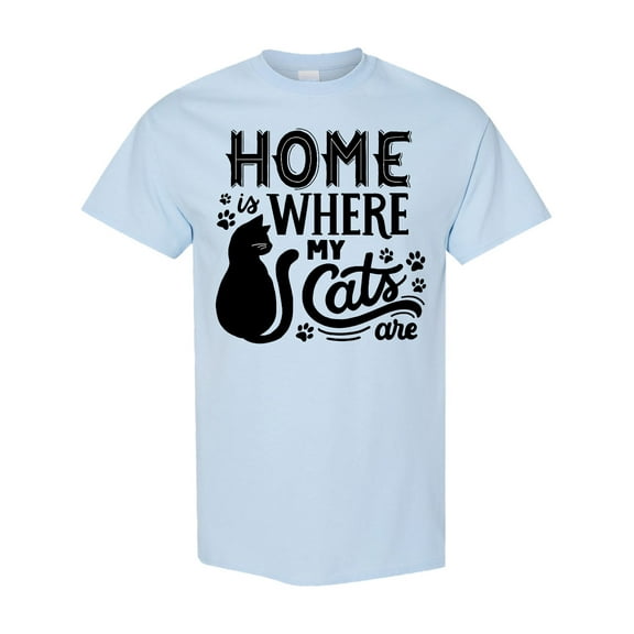 Inktastic Home is Where My Cats Are with Cat Illustration and Pawprints T-Shirt