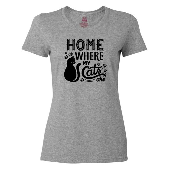 Inktastic Home is Where My Cats Are with Cat Illustration and Pawprints Women's T-Shirt
