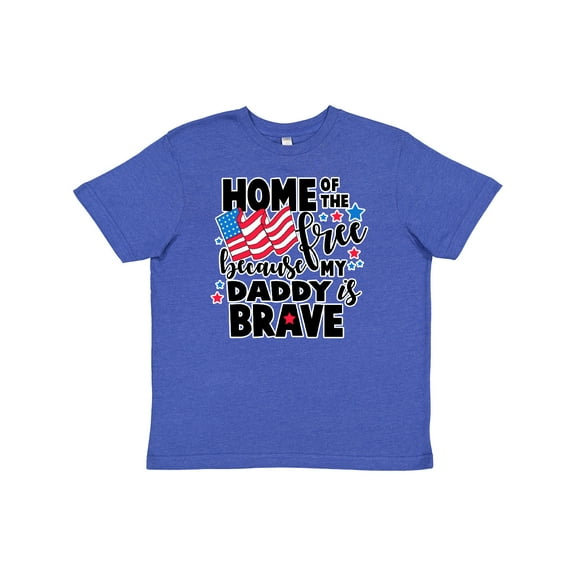 Inktastic Home of the Free Because My Daddy is Brave with Flag Youth T-Shirt