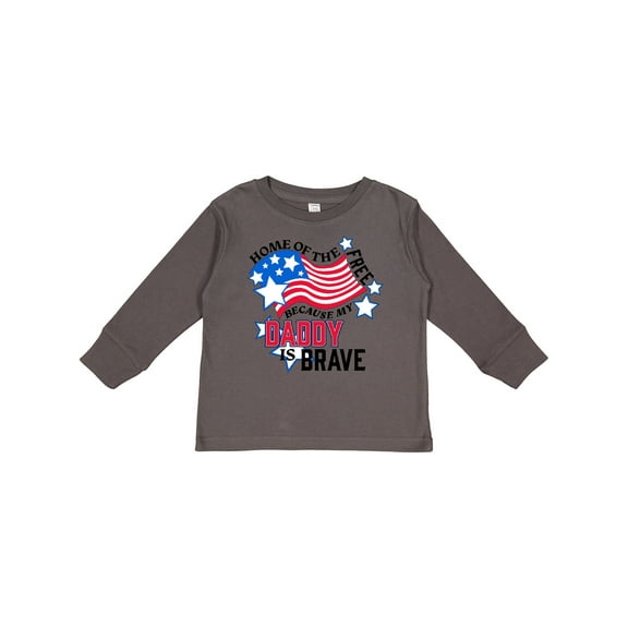 Inktastic Home of the Free Because My Daddy is Brave Boys or Girls Long Sleeve Toddler T-Shirt