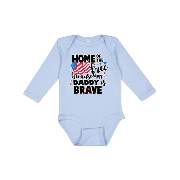Inktastic Home of the Free Because My Daddy is Brave with Flag Boys or Girls Long Sleeve Baby Bodysuit