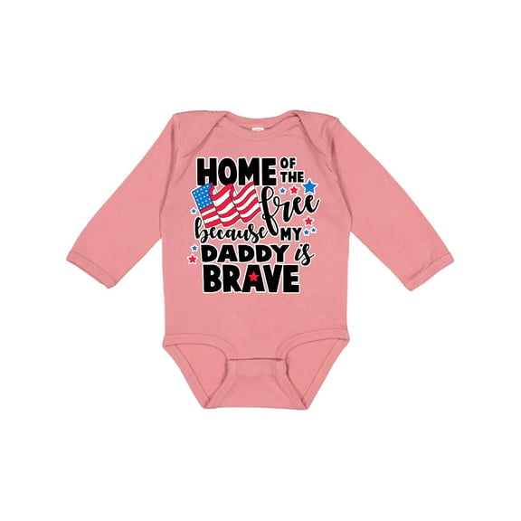 Inktastic Home of the Free Because My Daddy is Brave with Flag Boys or Girls Long Sleeve Baby Bodysuit