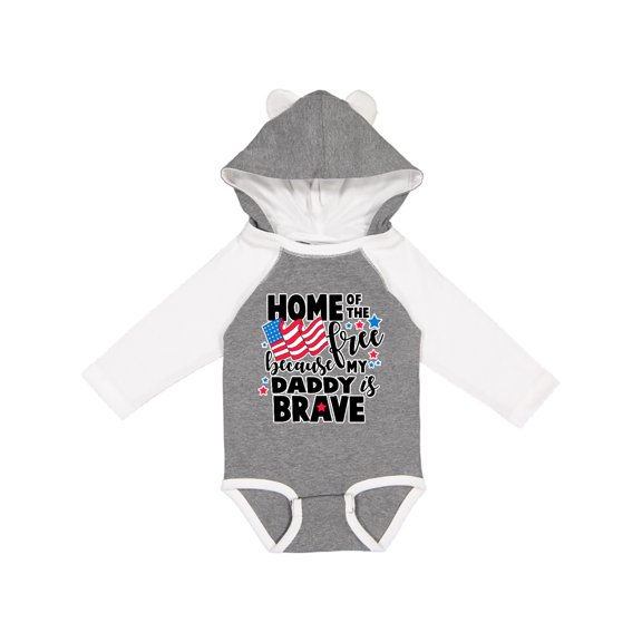 Inktastic Home of the Free Because My Daddy is Brave with Flag Boys or Girls Long Sleeve Baby Bodysuit
