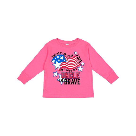 Inktastic Home of the Free Because My Uncle is Brave Boys or Girls Long Sleeve Toddler T-Shirt