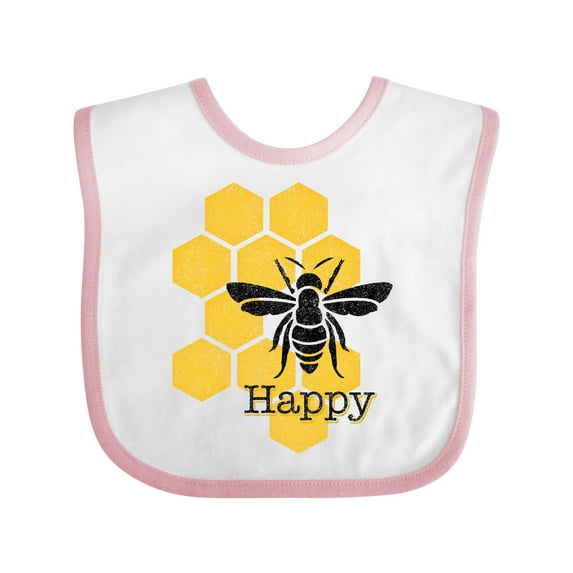 Inktastic Honeycomb Bee Happy Boys or Girls Baby Bib