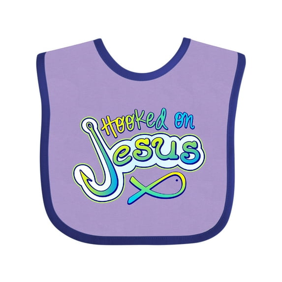 Inktastic Hooked on Jesus Christian Boys or Girls Baby Bib
