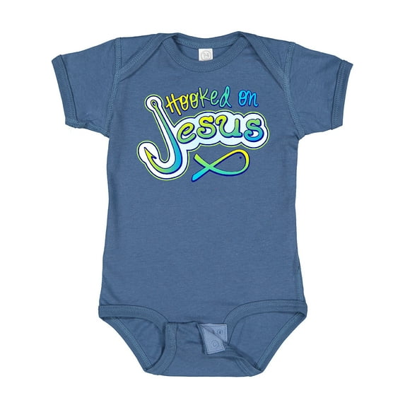 Inktastic Hooked on Jesus Christian Boys or Girls Baby Bodysuit