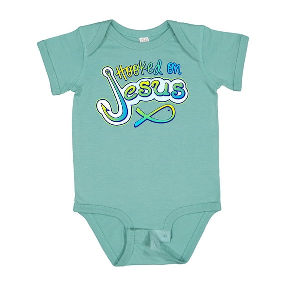 Inktastic Hooked on Jesus Christian Boys or Girls Baby Bodysuit