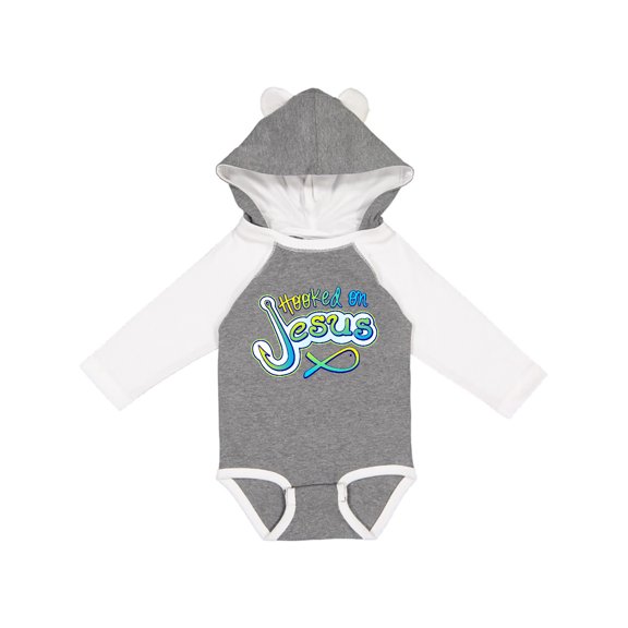 Inktastic Hooked on Jesus Christian Boys or Girls Long Sleeve Baby Bodysuit